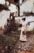 John William Waterhouse Gathering Flowers in a Devonshire Garden oil painting reproduction